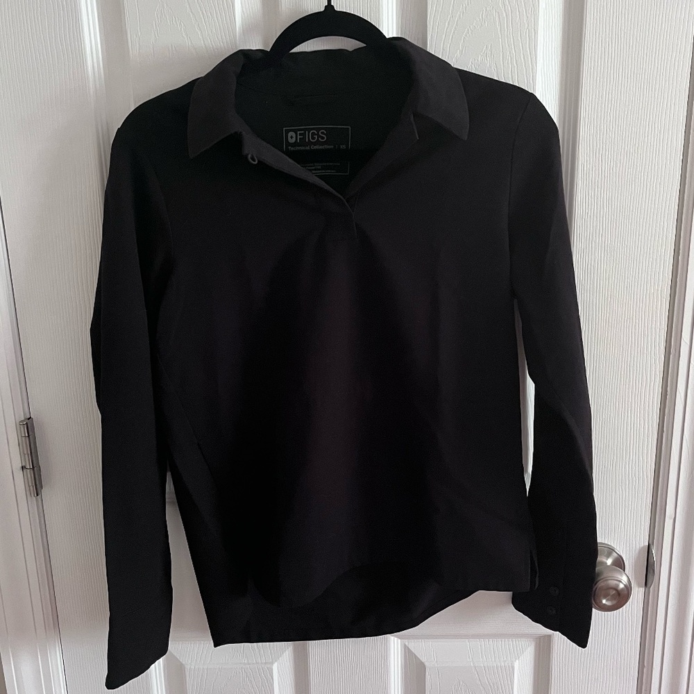 FIGS Women's Nala Longsleeve ScrubPolo - Black XS
